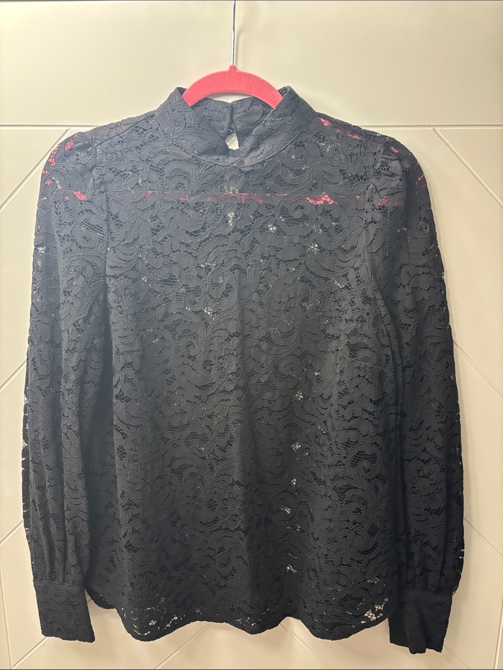 H&M Black Lace High-Neck Long-Sleeve Blouse